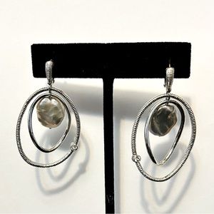 Judith Ripka Jubilee Earring Sterling Silver, 18k, Diamonds& Gray Baroque Pearls
